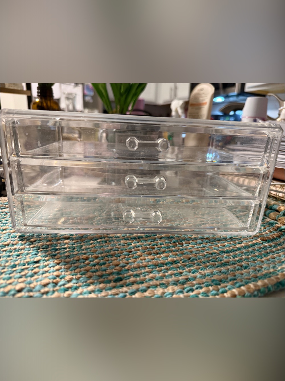 Clear Plastic 3-Drawer Makeup & Jewelry Organizer dorm desk.  Organizing.